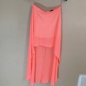 Bright coral topshop skirt sheer high low style 6